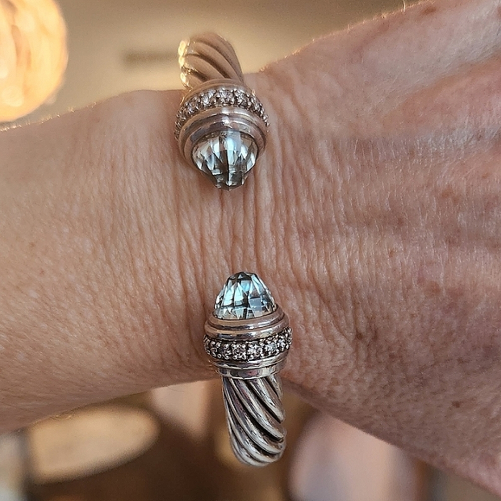 David Yurman 935 10MM Prasiolite & Diamond Cable Cuff Bracelet